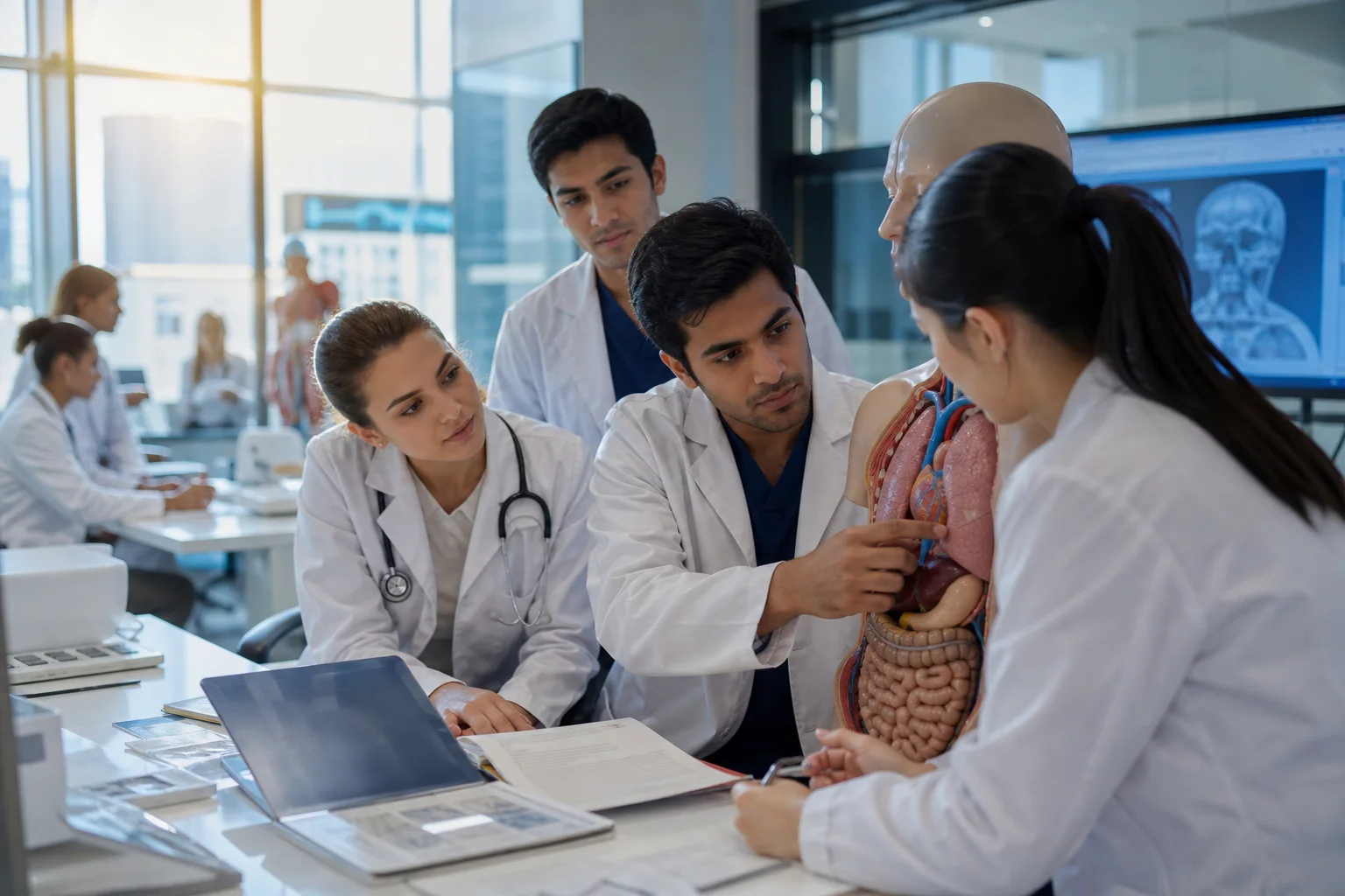 International medical students in an advanced clinical laboratory